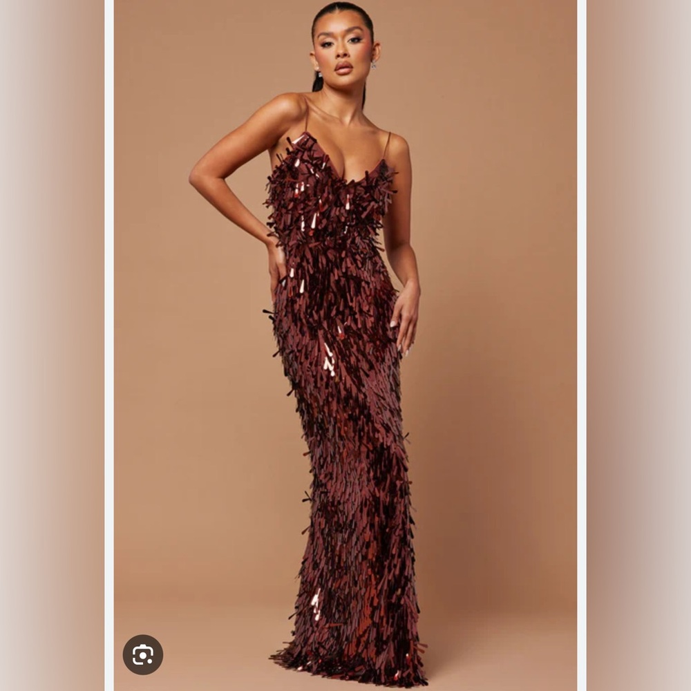 Fashion Nova Emilia Paillette Maxi Dress -Burgundy